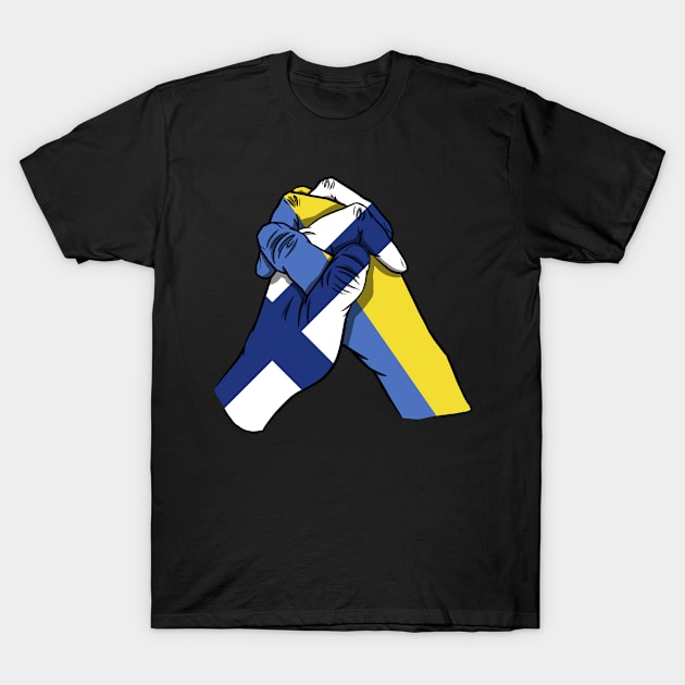 Finland and Ukraine Flags Holding Hands Ukraine Finland Roots T-Shirt by BramCrye